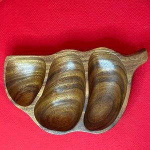 Vintage Wooden decided serving dish by Dolphin. Genuine Monkey Pod. MCM